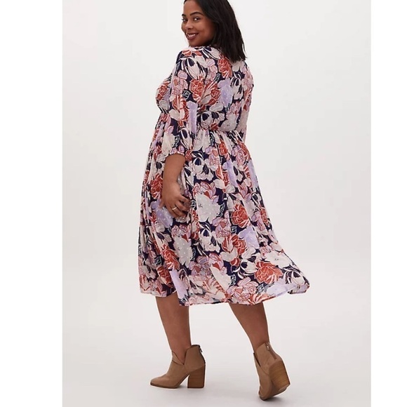 Torrid size 2 NAVY FLORAL SWISS DOT BUTTON DOWN TEA LENGTH DRESS - Picture 3 of 12